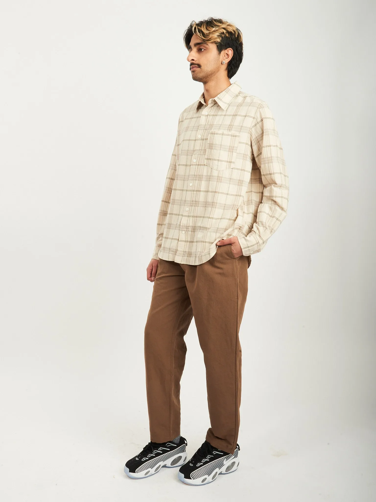 Oatmeal Algot Relaxed Textured Check Shirt