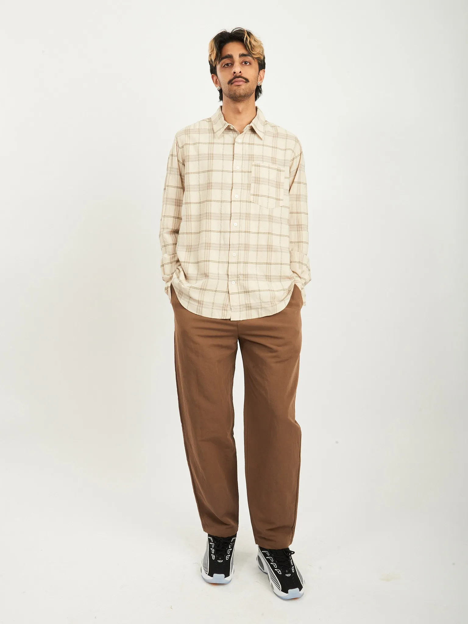 Oatmeal Algot Relaxed Textured Check Shirt