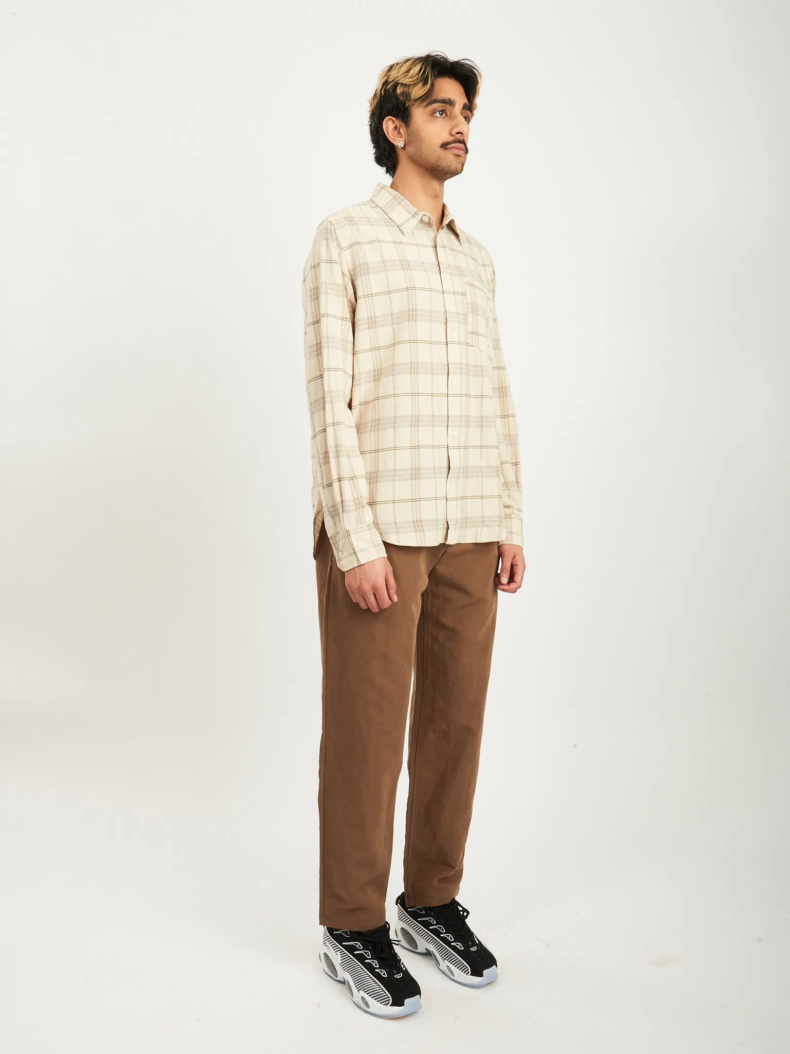 Oatmeal Algot Relaxed Textured Check Shirt