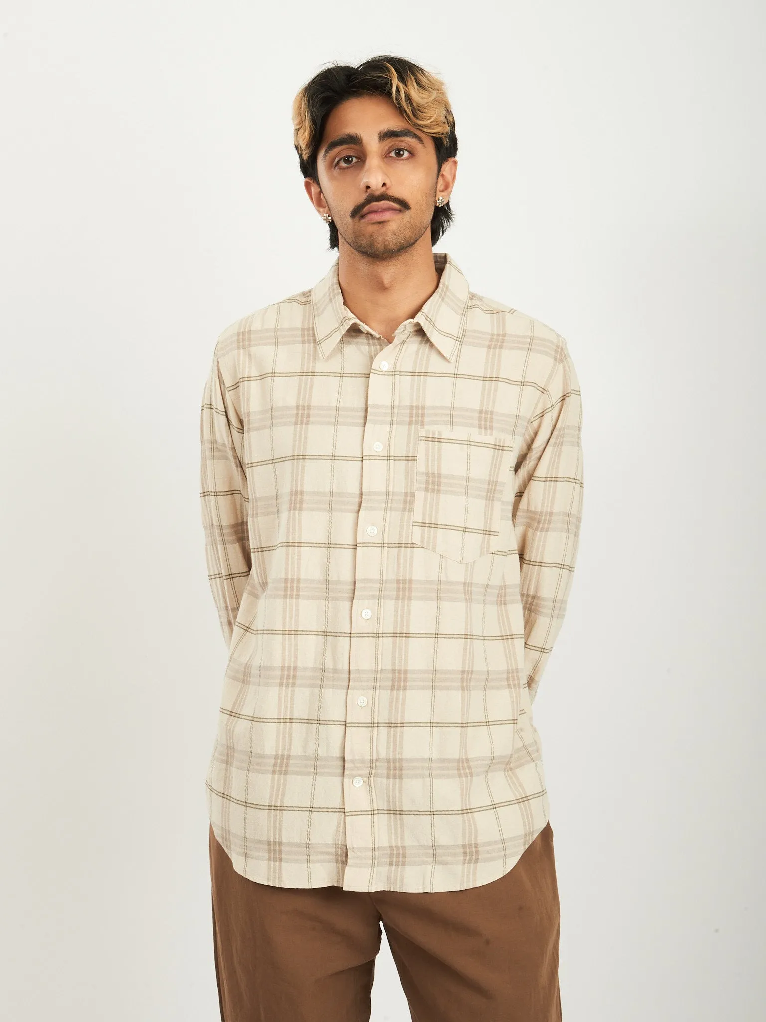 Oatmeal Algot Relaxed Textured Check Shirt