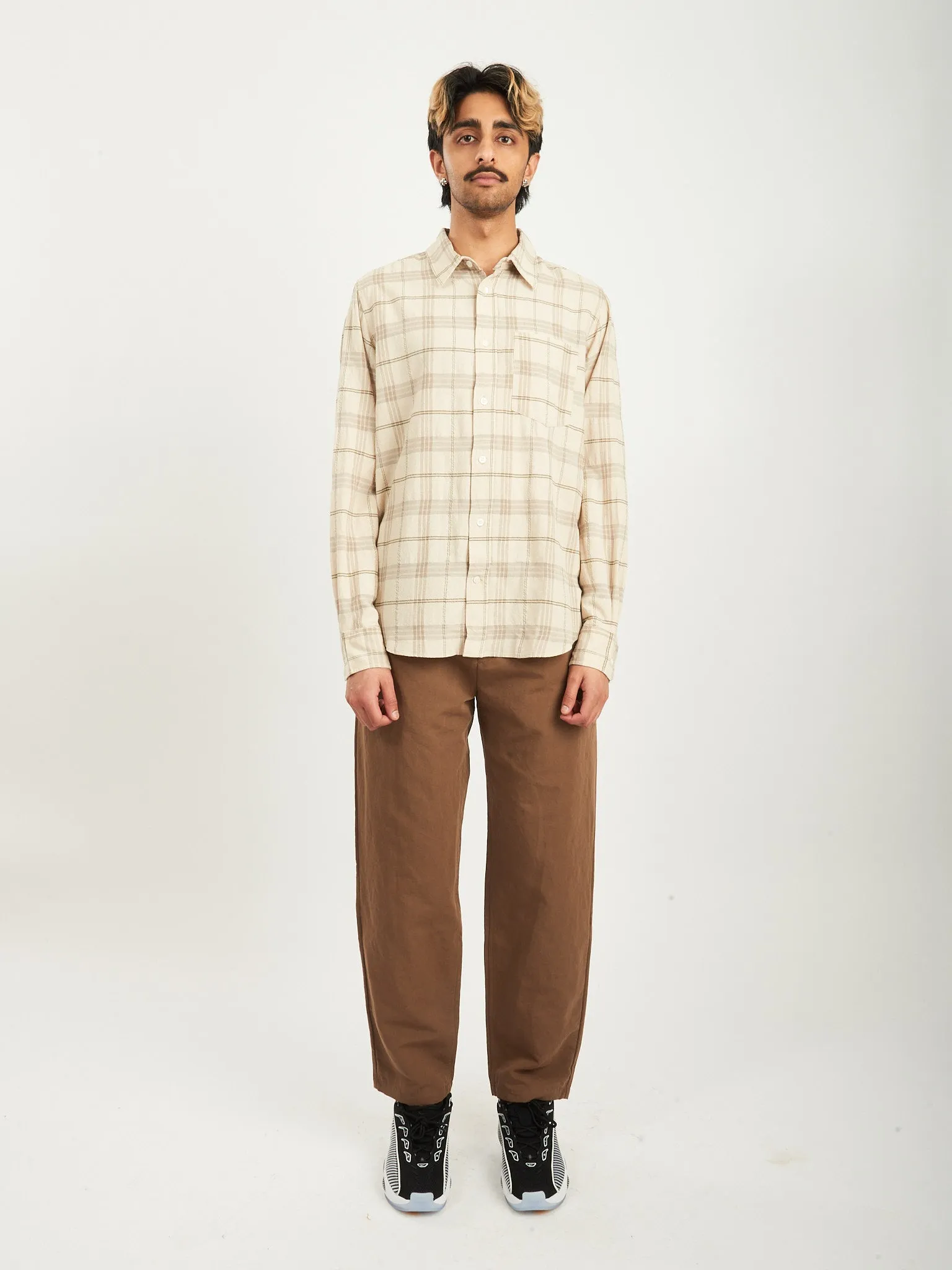 Oatmeal Algot Relaxed Textured Check Shirt