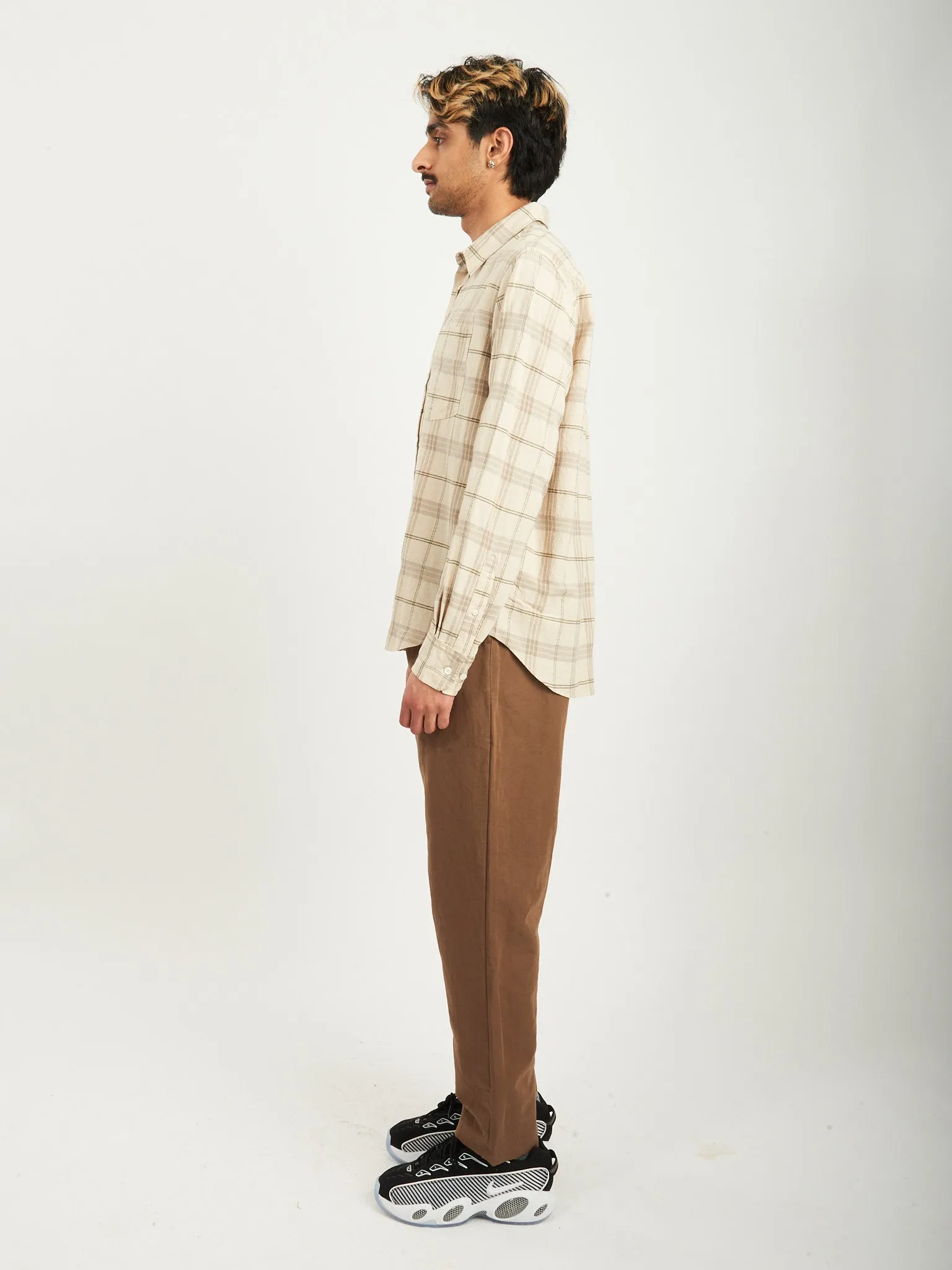 Oatmeal Algot Relaxed Textured Check Shirt