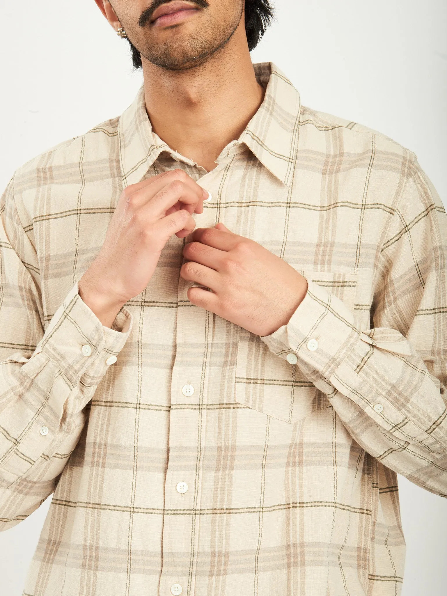 Oatmeal Algot Relaxed Textured Check Shirt