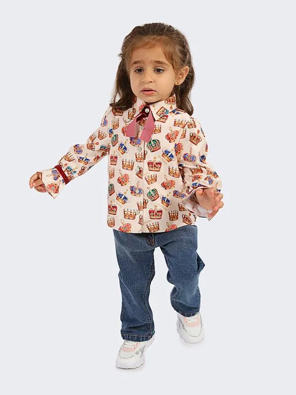 One Friday Kids Girls Multi Color Crown Printed Shirt