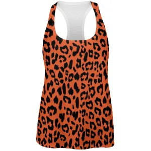 Orange Cheetah Print All Over Womens Work Out Tank Top