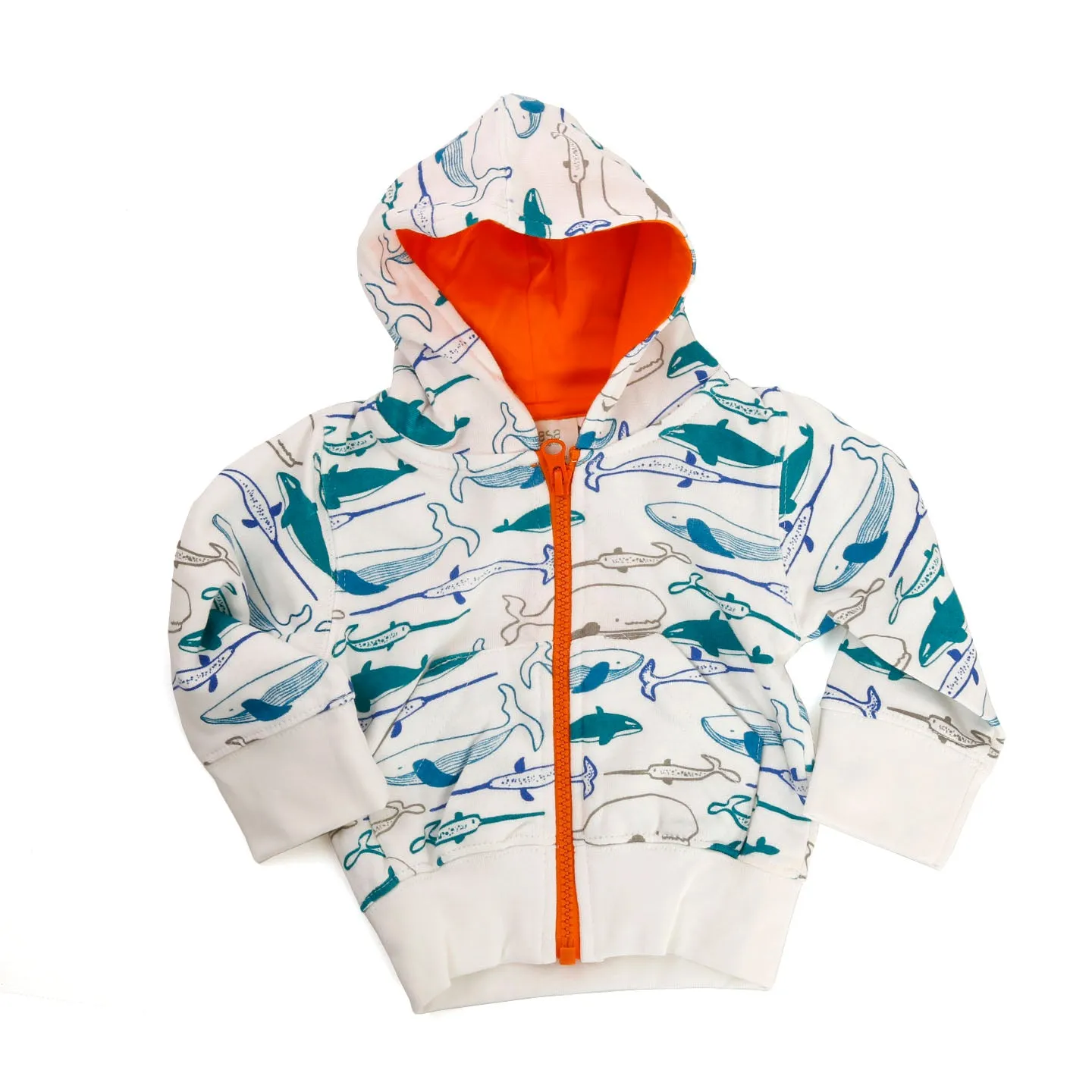 Organic Cotton Hooded Sweatshirt / Whales Orange