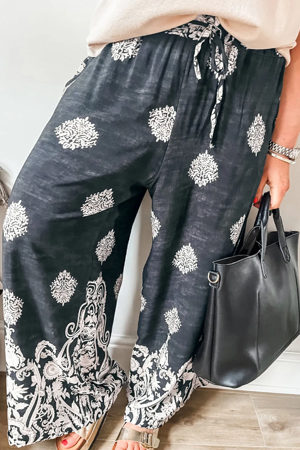 Plus Size Geometric Boho Wide Leg Pants