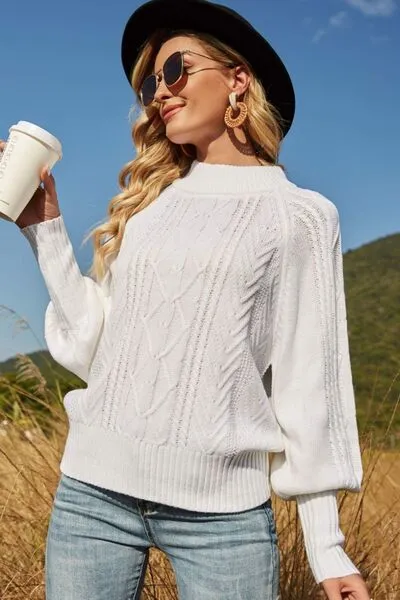 Portia Ribbed Mock Neck Lantern Sleeve Sweater | 3 Colors