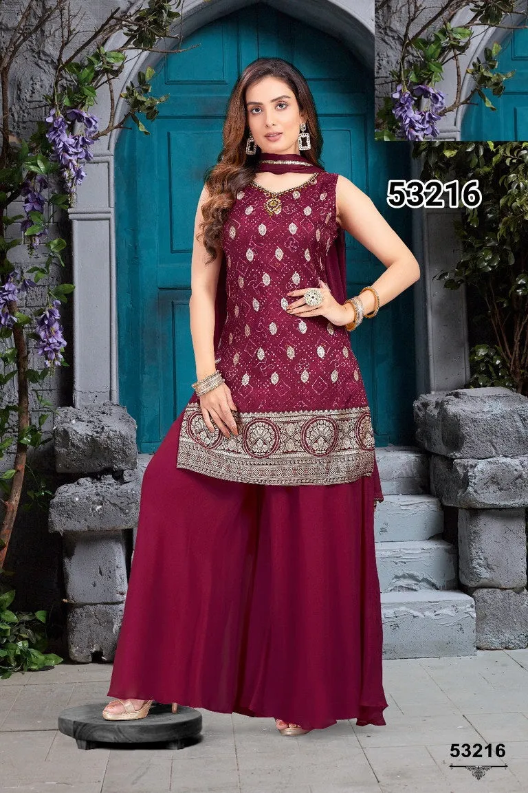 PRE STITCHED MAROON SHARARA SET