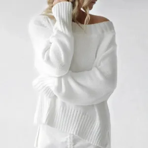 Recycled cotton boatneck sweater in white by Seaside Tones