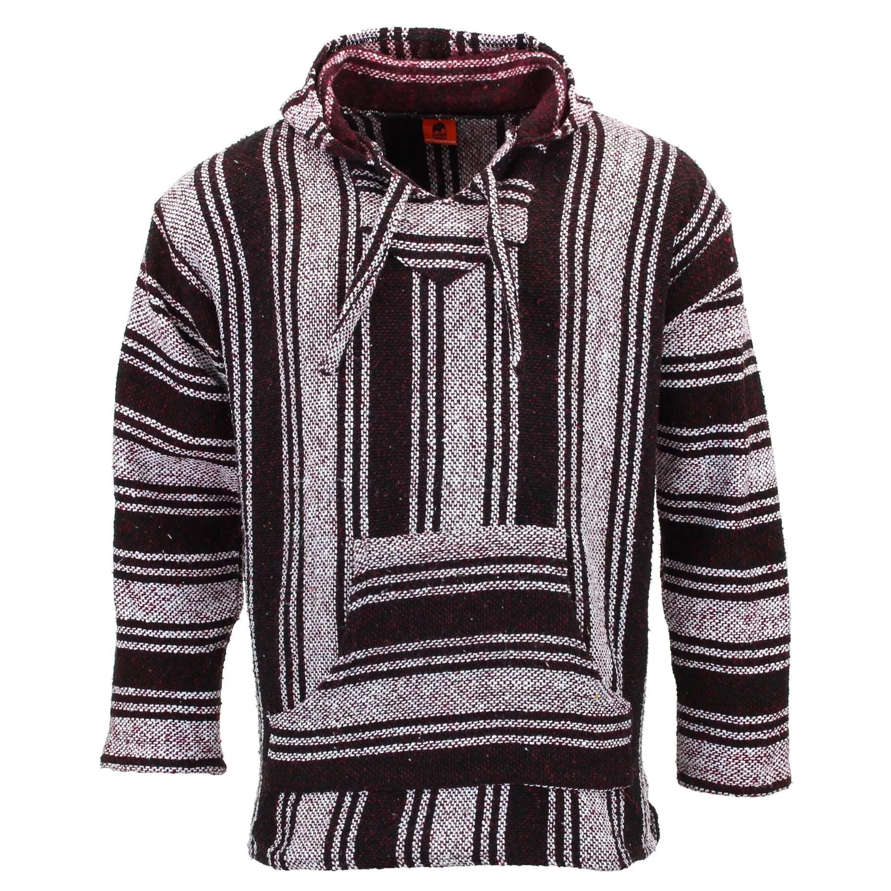 Recycled Mexican Baja Jerga Hoody - Maroon White