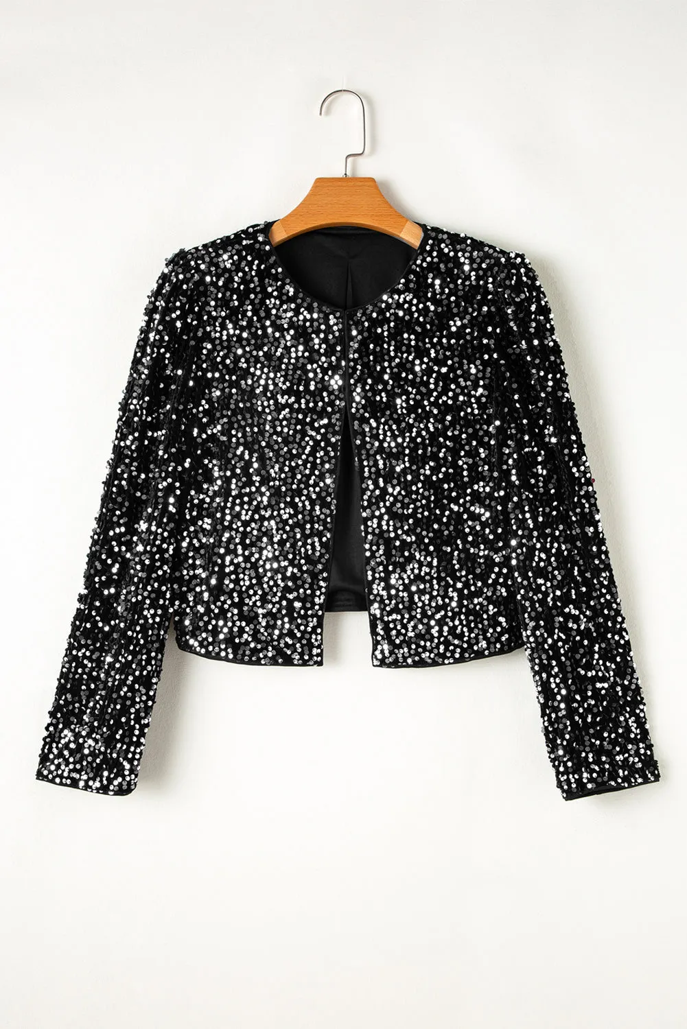 Sequin Open Front Cropped Jacket