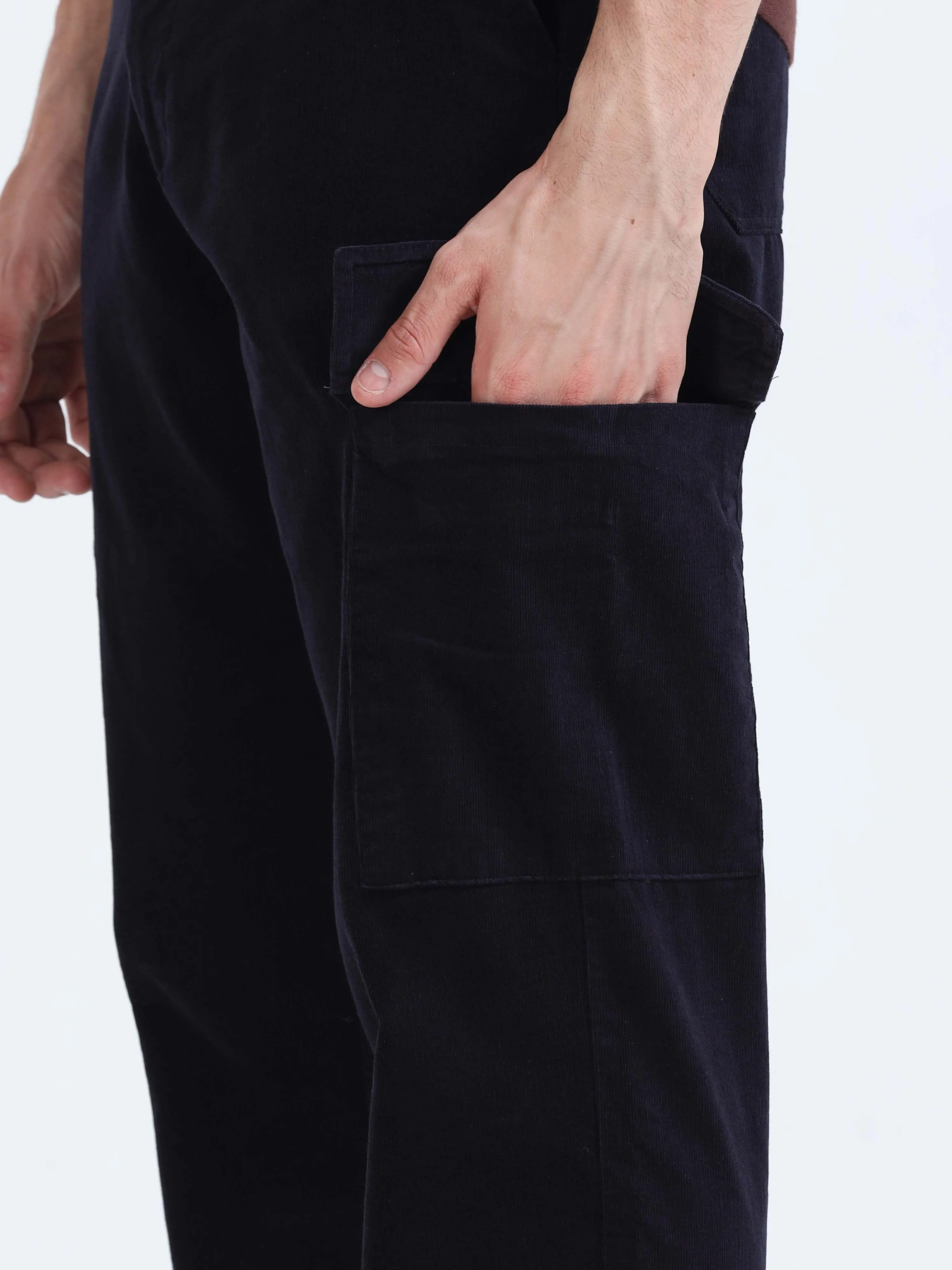 Soft Corduroy Navy Relaxed Cargo Pant