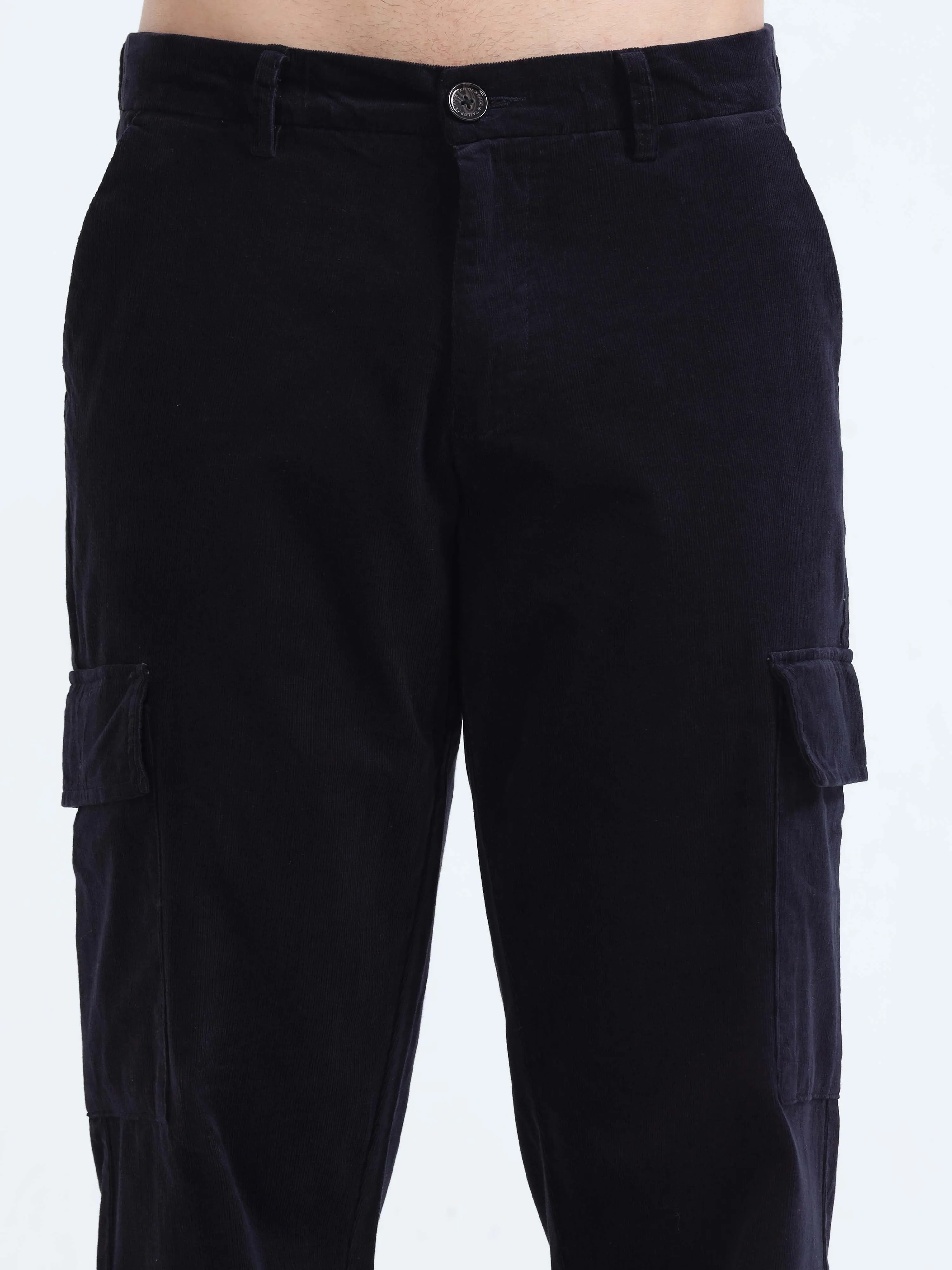 Soft Corduroy Navy Relaxed Cargo Pant