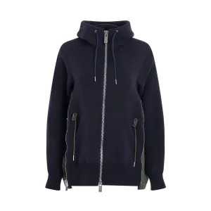 Sponge Sweat & Nylon Twill Hoodie in Navy