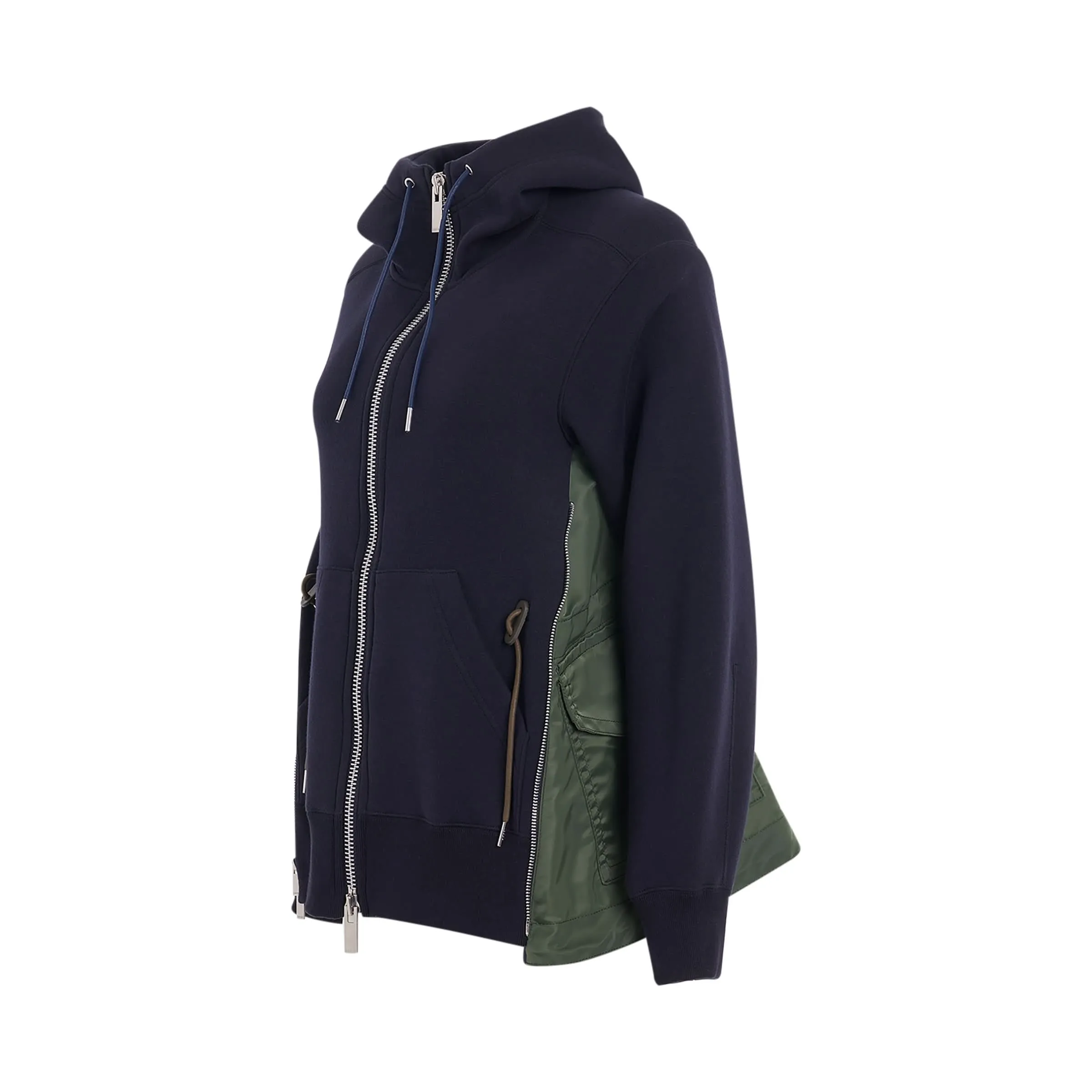 Sponge Sweat & Nylon Twill Hoodie in Navy