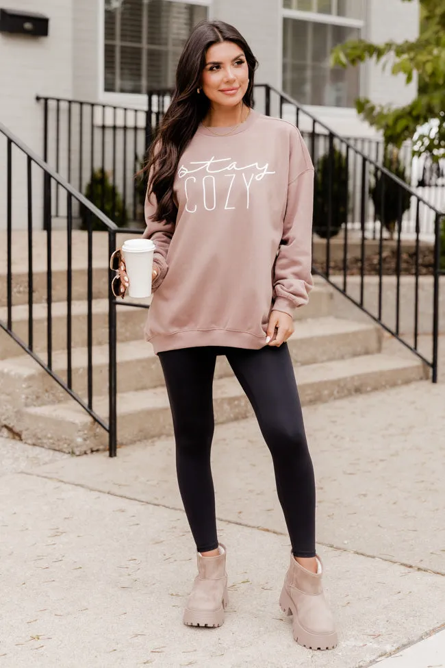 Stay Cozy Mocha Oversized Graphic Sweatshirt FINAL SALE