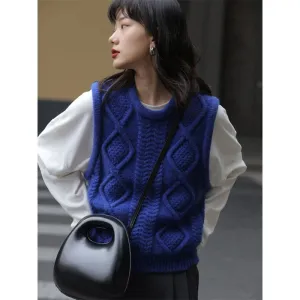 Streetwear Sweater Vests Women Basic Sleeveless Knitted Waistcoat Autumn Winter Vintage Korean Knitwear Tank Pullover Tops