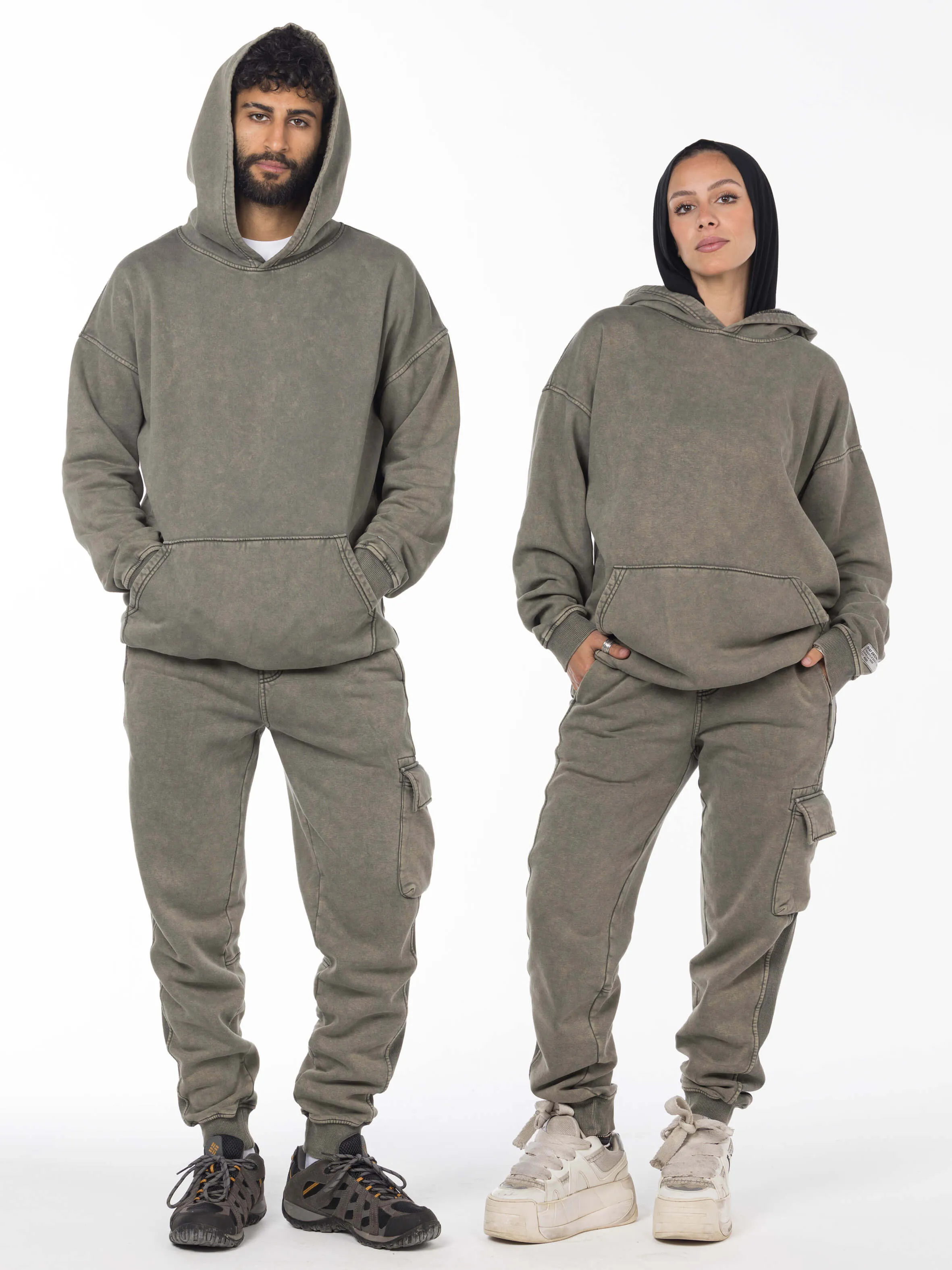 Unisex Acid Washed Winter Joggers - Olive