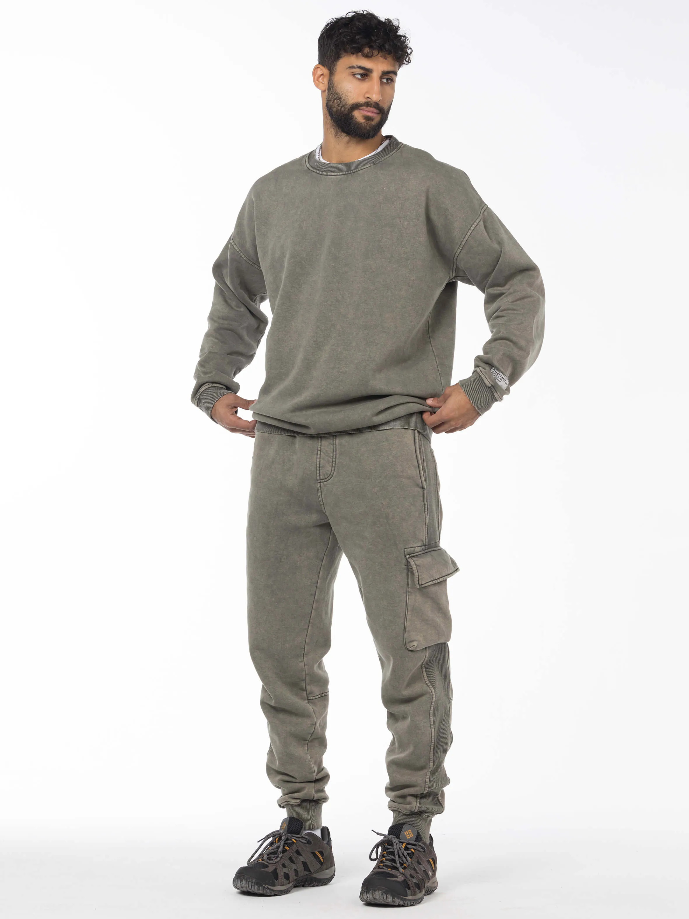 Unisex Acid Washed Winter Joggers - Olive