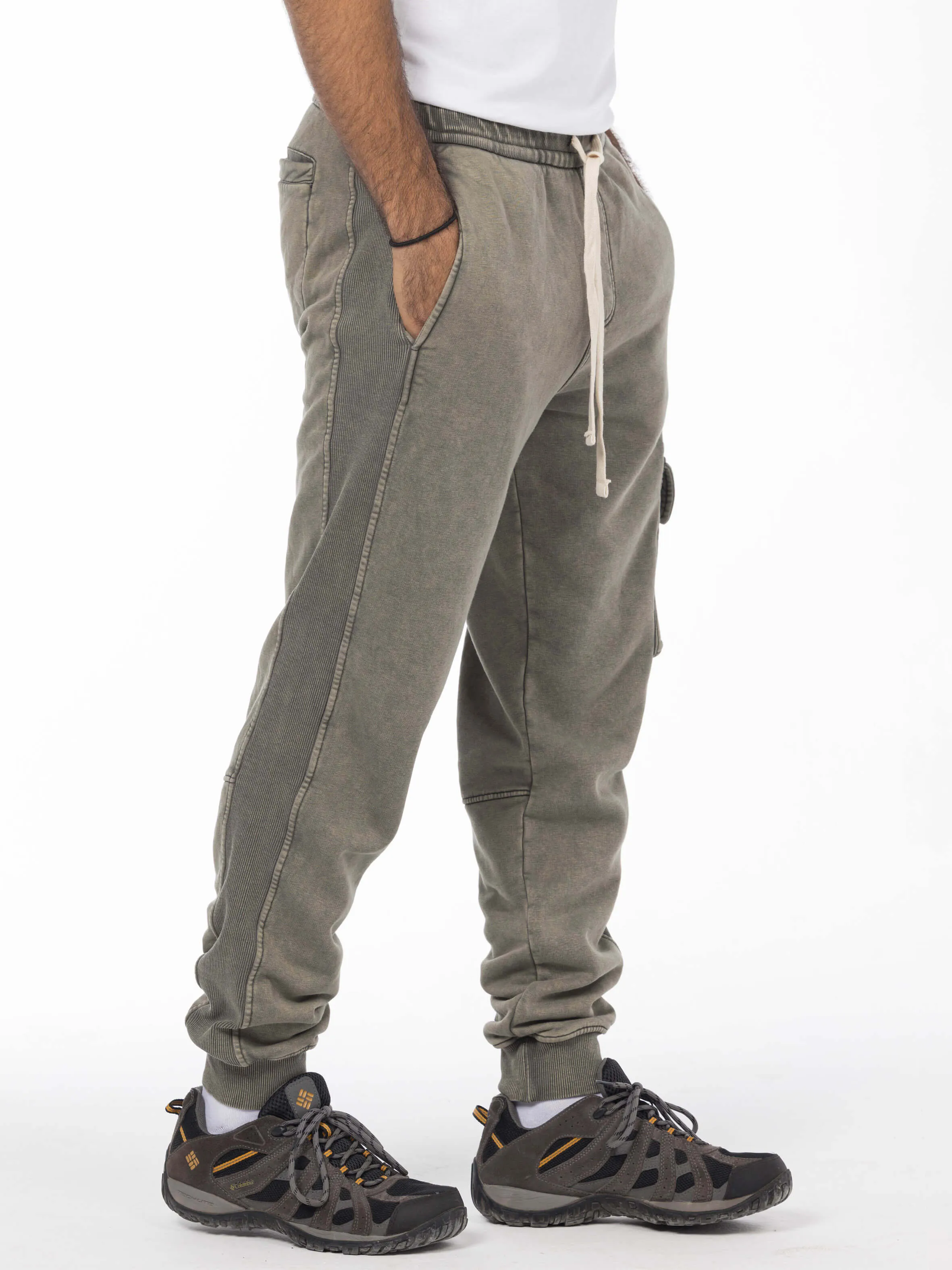 Unisex Acid Washed Winter Joggers - Olive