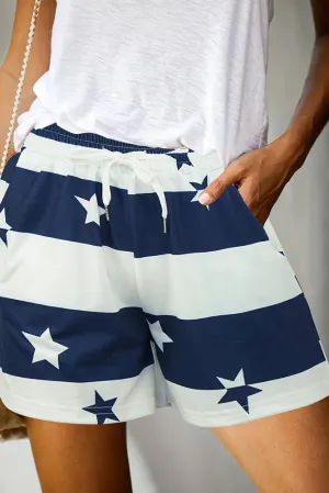 USA Stars and stripe Pockets Drawstring Shorts