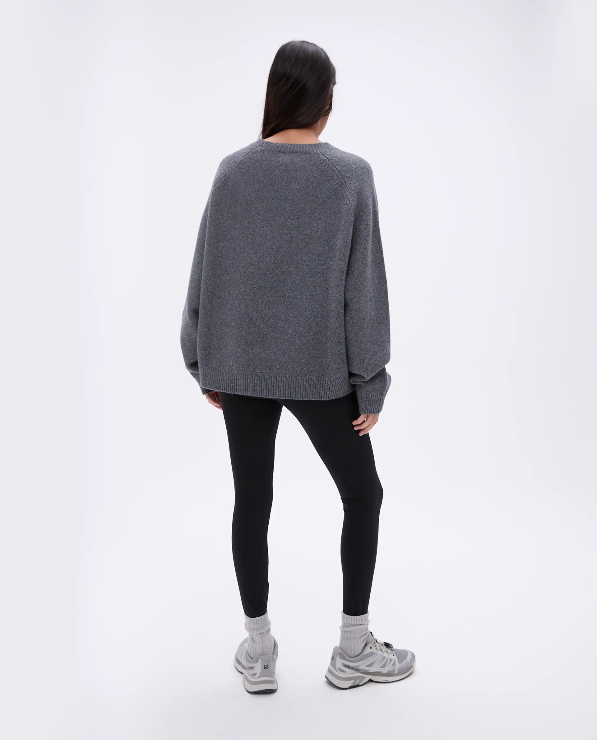 Varsity Oversized Knit Sweatshirt - Dark Grey/Cream