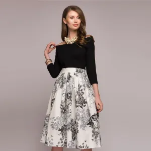 VenusFox A line Off Shoulder Floral Printed Dress