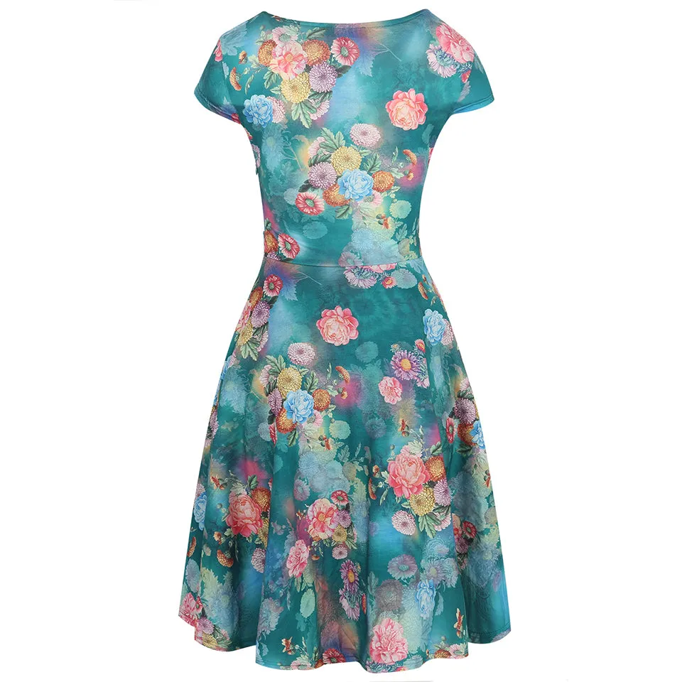 VenusFox Floral Print Short Sleeve Knee Length Dress