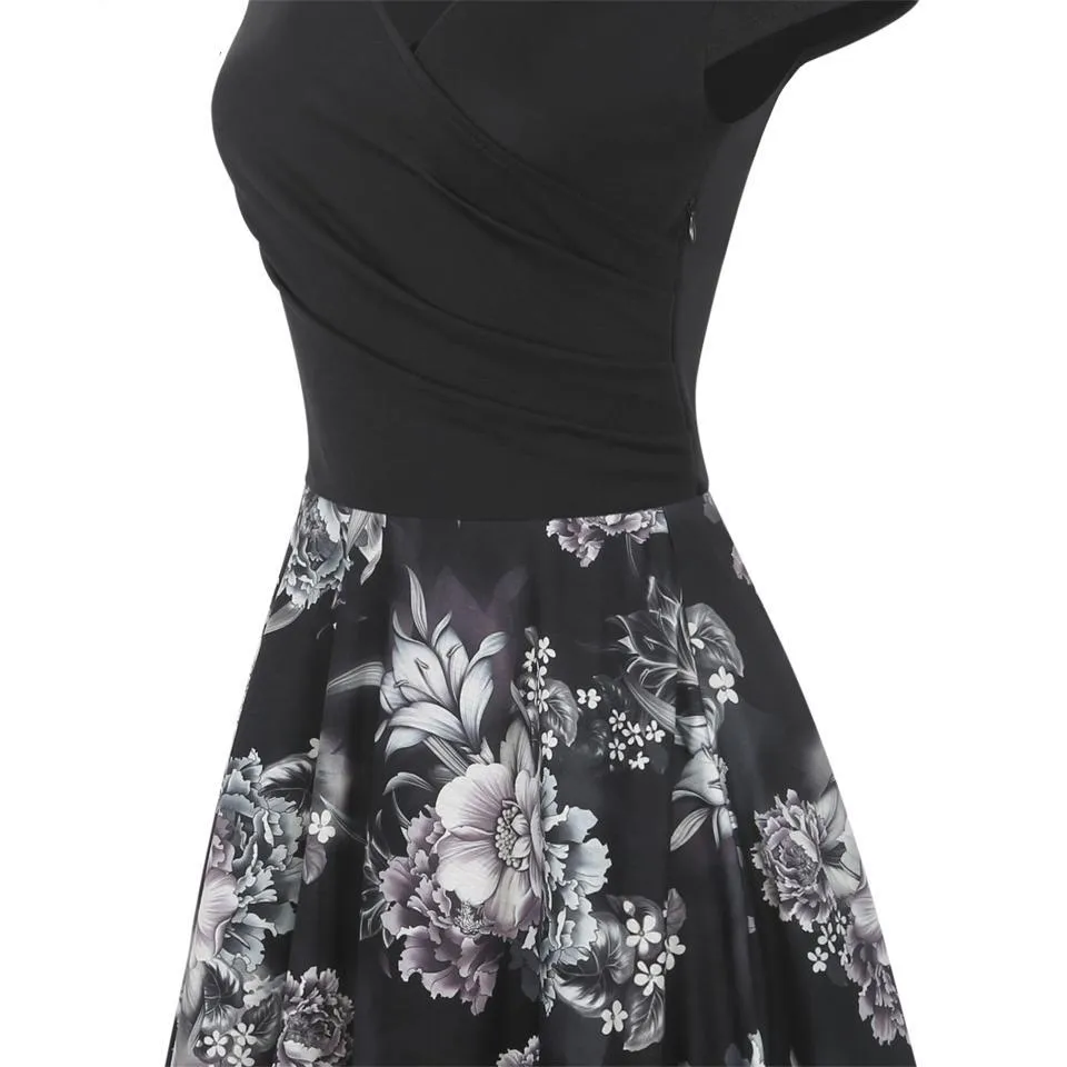 VenusFox Floral Print Short Sleeve Knee Length Dress