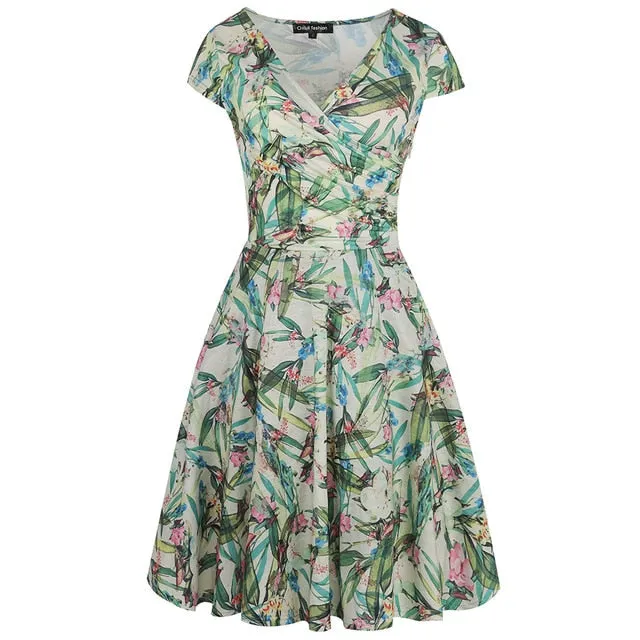 VenusFox Floral Print Short Sleeve Knee Length Dress