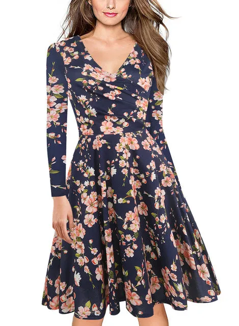 VenusFox Floral Print Short Sleeve Knee Length Dress