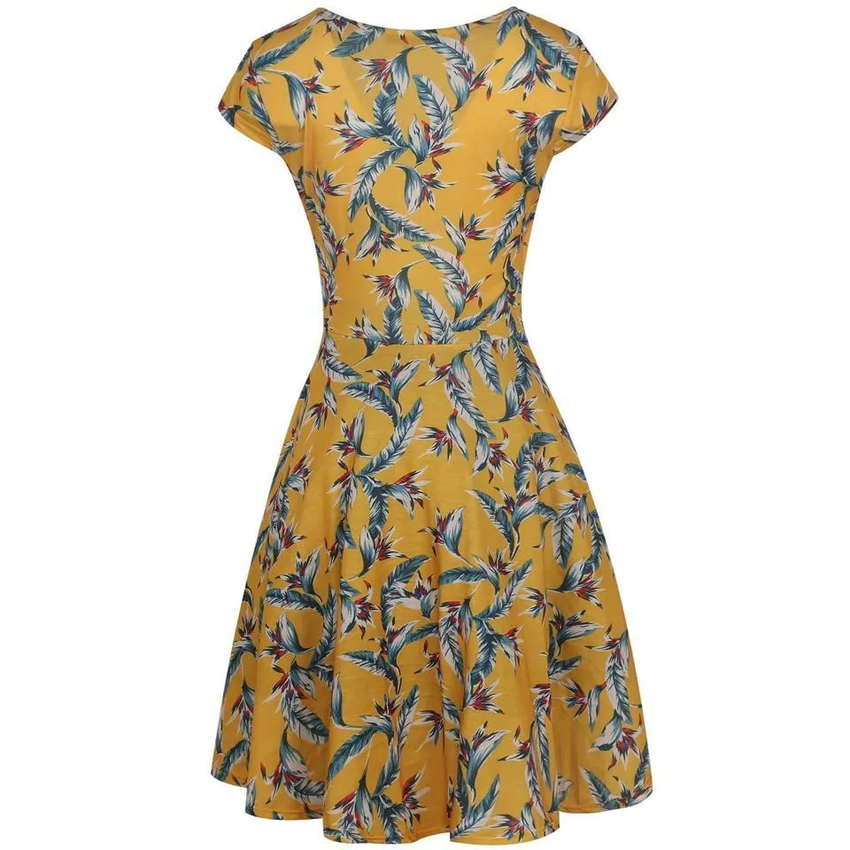 VenusFox Floral Print Short Sleeve Knee Length Dress