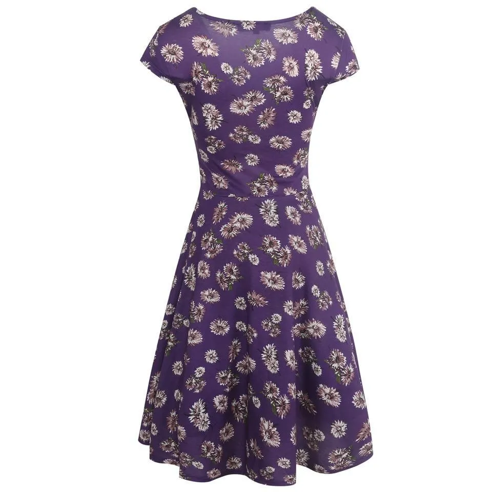 VenusFox Floral Print Short Sleeve Knee Length Dress