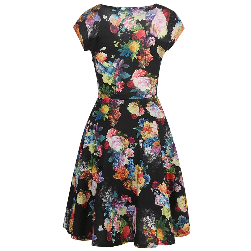 VenusFox Floral Print Short Sleeve Knee Length Dress