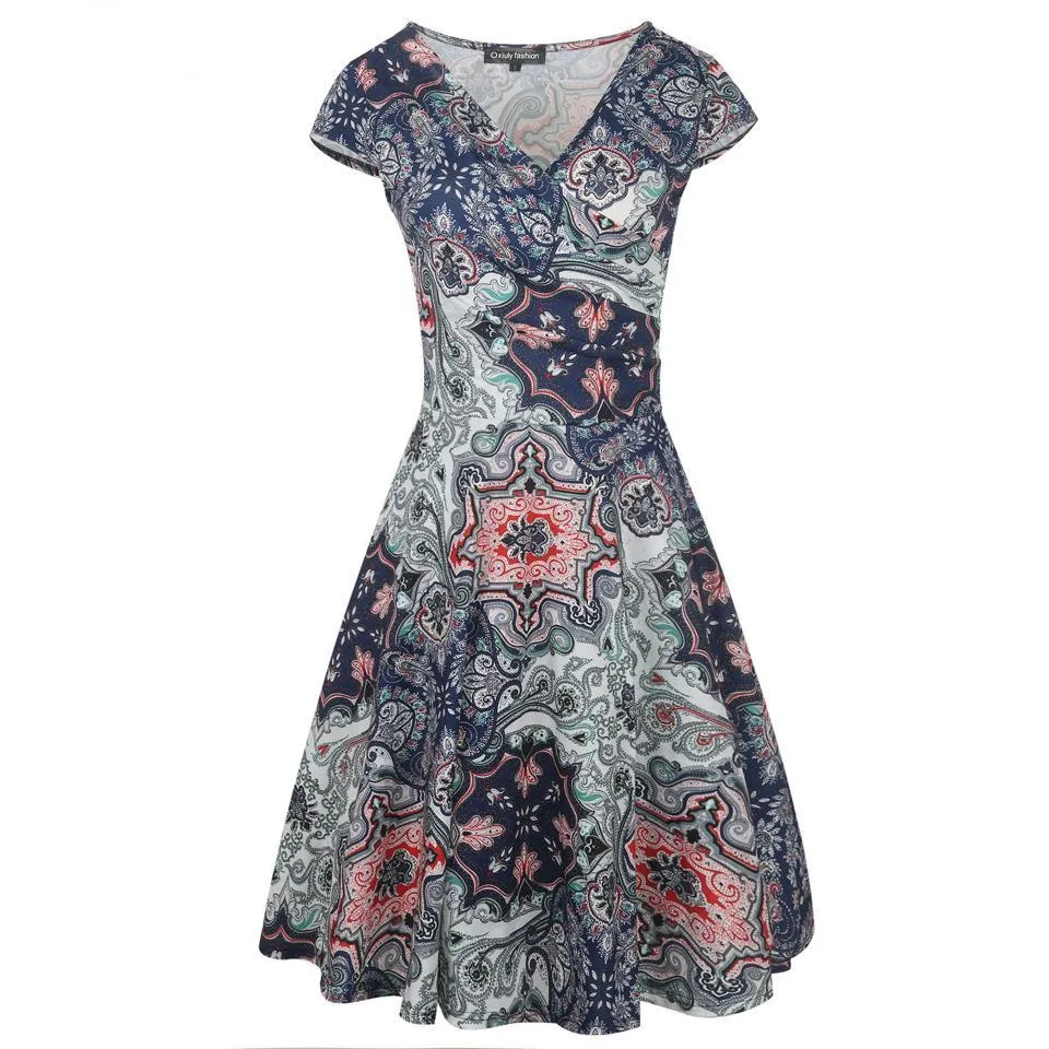 VenusFox Floral Print Short Sleeve Knee Length Dress