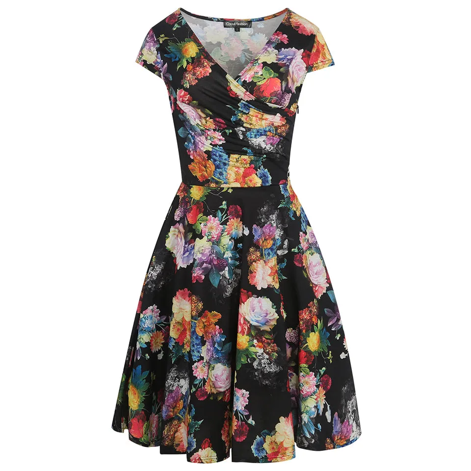 VenusFox Floral Print Short Sleeve Knee Length Dress