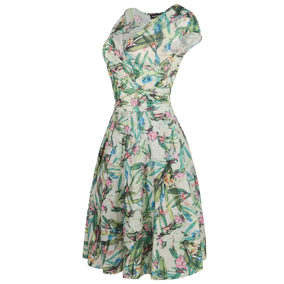 VenusFox Floral Print Short Sleeve Knee Length Dress