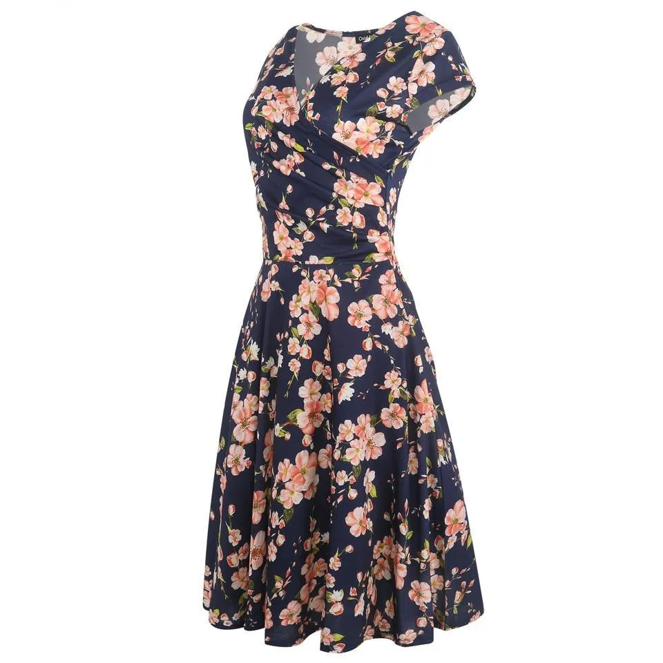 VenusFox Floral Print Short Sleeve Knee Length Dress