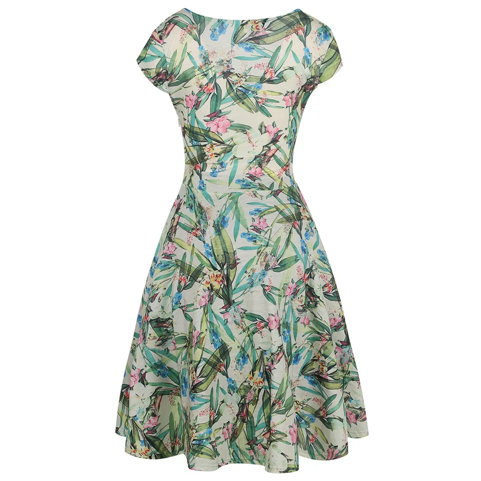 VenusFox Floral Print Short Sleeve Knee Length Dress