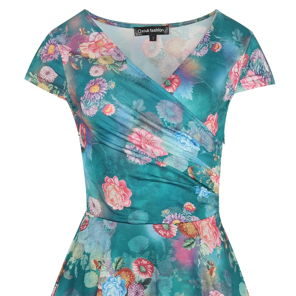 VenusFox Floral Print Short Sleeve Knee Length Dress