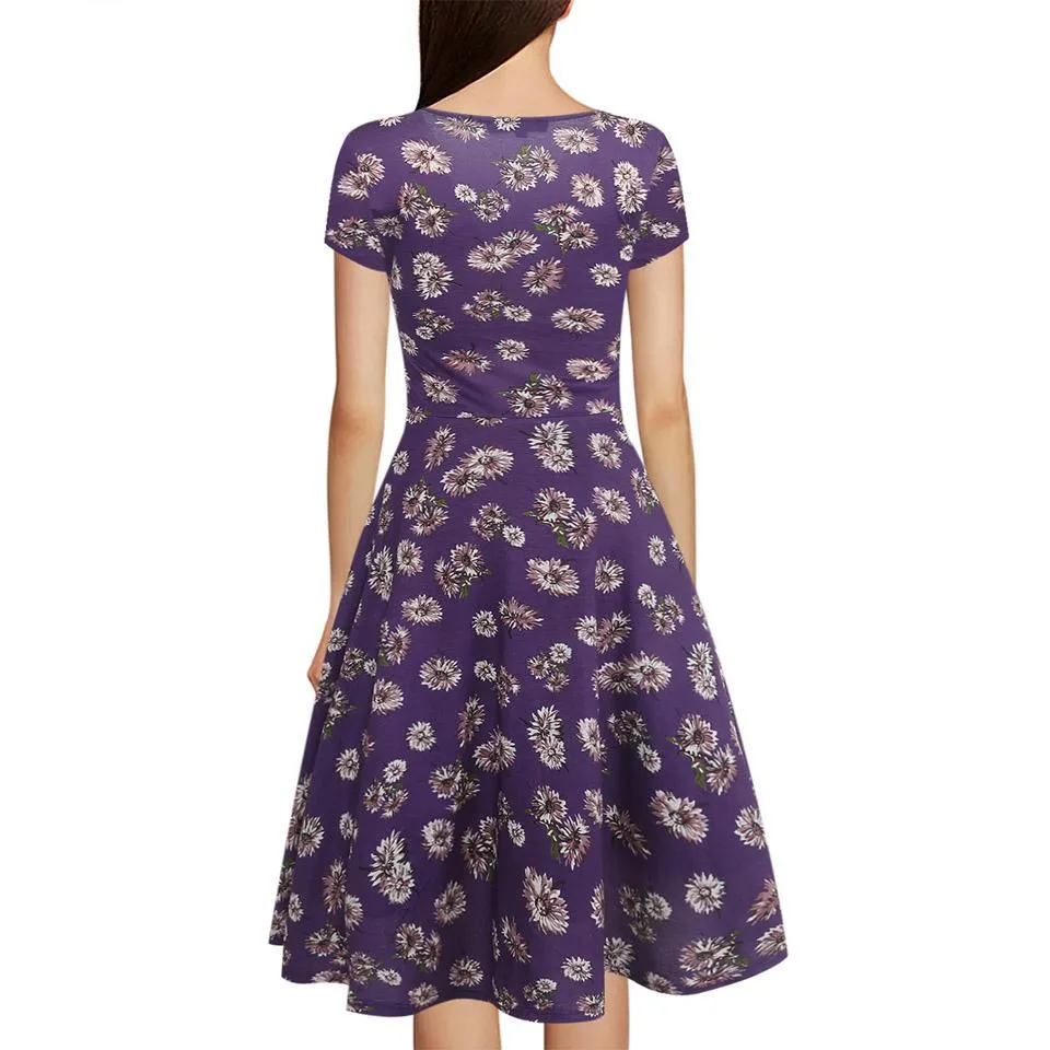 VenusFox Floral Print Short Sleeve Knee Length Dress