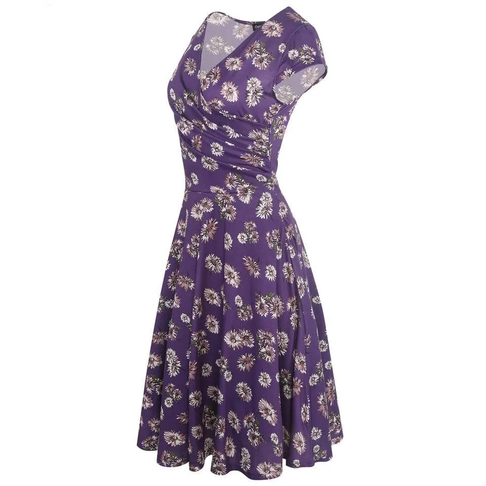 VenusFox Floral Print Short Sleeve Knee Length Dress