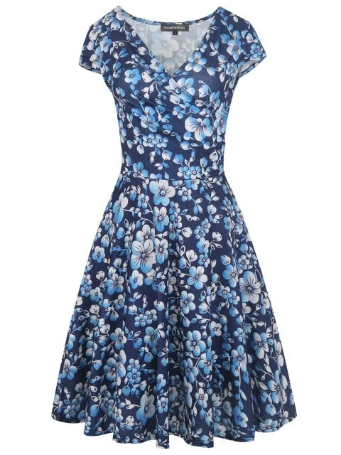 VenusFox Floral Print Short Sleeve Knee Length Dress