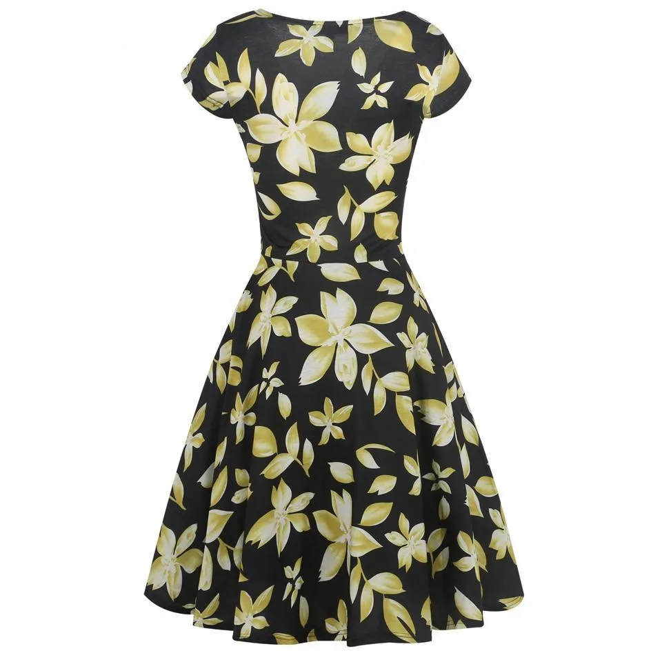 VenusFox Floral Print Short Sleeve Knee Length Dress