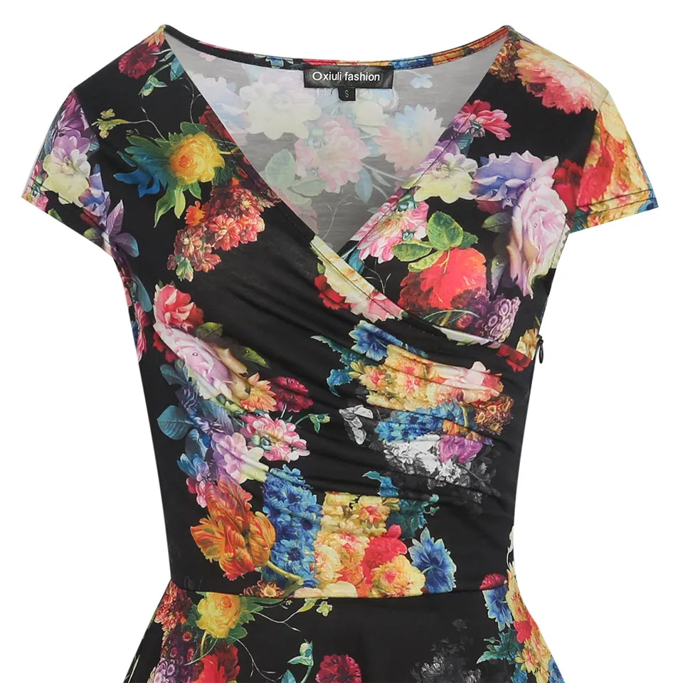 VenusFox Floral Print Short Sleeve Knee Length Dress