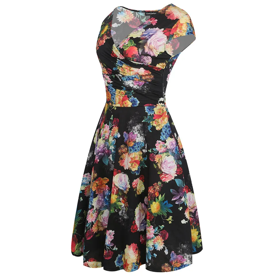 VenusFox Floral Print Short Sleeve Knee Length Dress