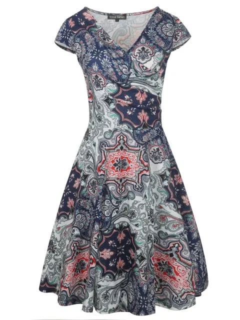 VenusFox Floral Print Short Sleeve Knee Length Dress