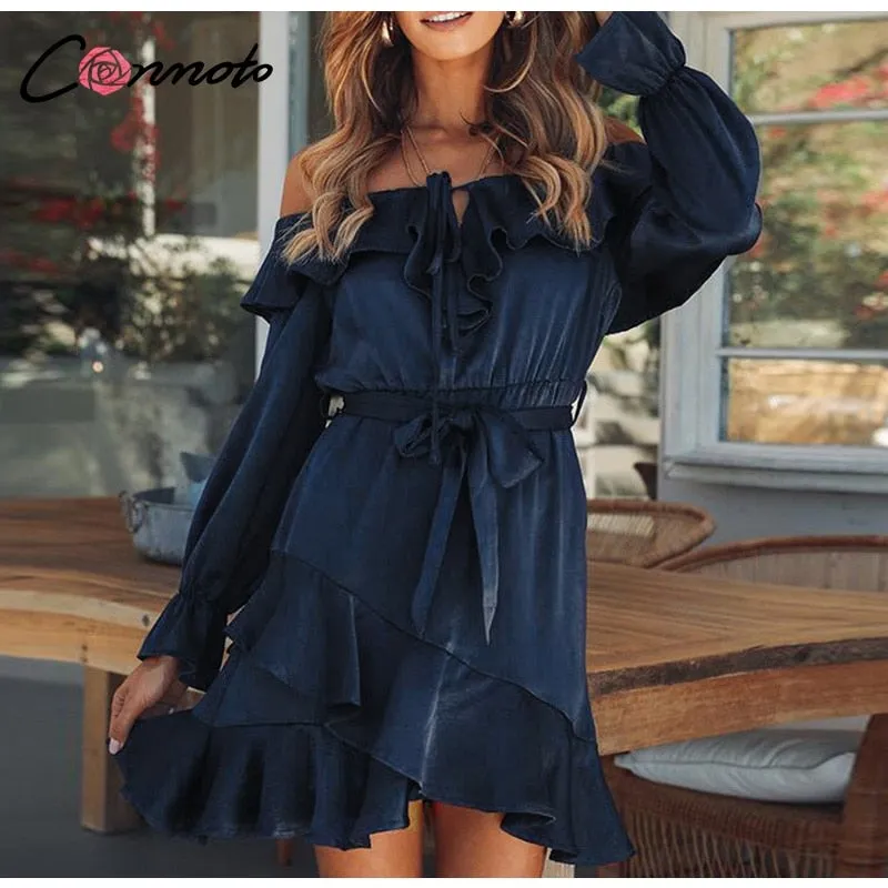 VenusFox Lace Up Off Shoulder Elegant Vintage Dress