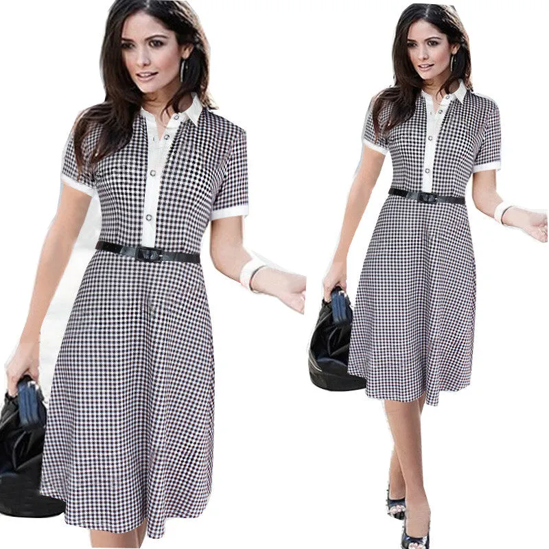 VenusFox Plaid Short Sleeve Above knee Dress